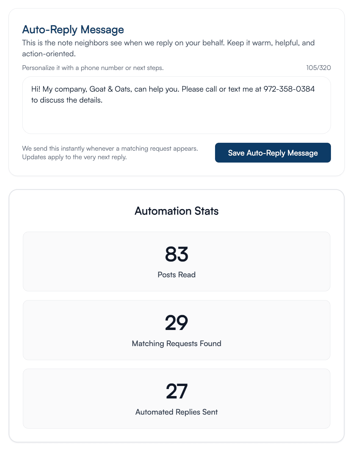Trusty Goat automatic reply configuration